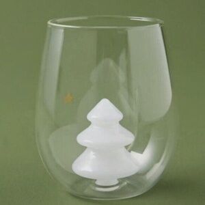 Anthropologie Yuletide Christmas Tree Stemless Wine Glass NWOT